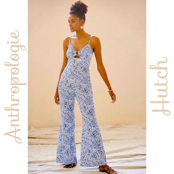 NWT Anthropologie Hutch Blue Motif Ditsy Floral Print Wide Leg Jumpsuit - Picture 1 of 13